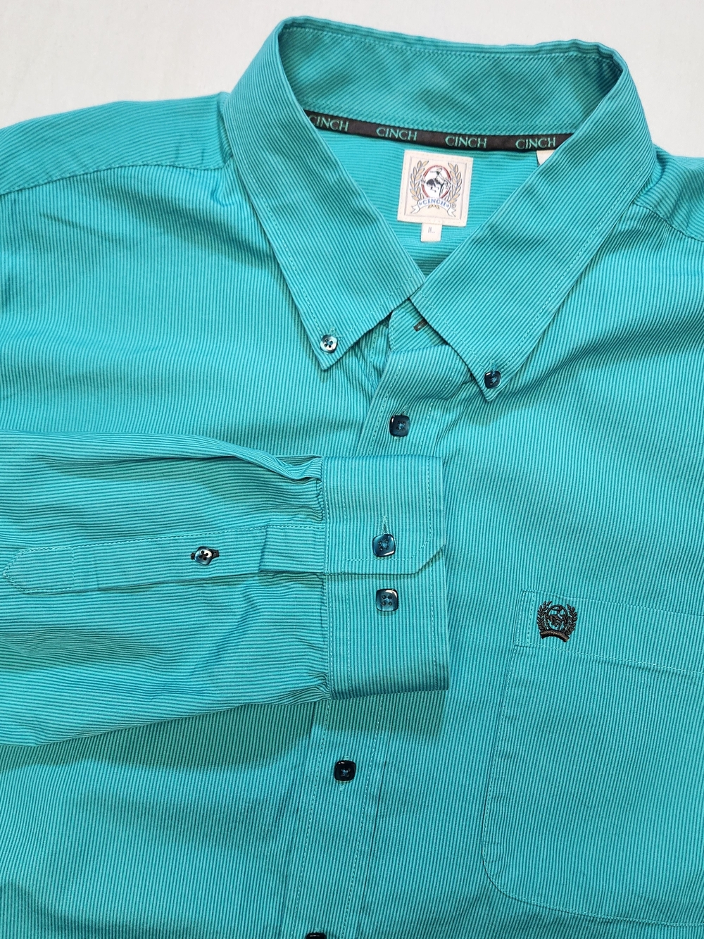 Cinch Mens Western Shirt Large Turquoise Button Up Long Sleeve Rodeo Festival